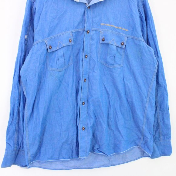 Amicale Shirt Mens Blue Button Down Long Sleeve Slim Fit Cotton Collared 2XL - Picture 4 of 9